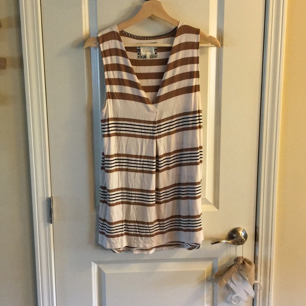 Anthropologie Pink and Brown Striped Tank Top